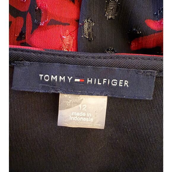 Tommy Hilfiger Women's Red Glitter-Dot Floral V-Neck Self-Tie Dress Size 12 - Picture 3 of 10